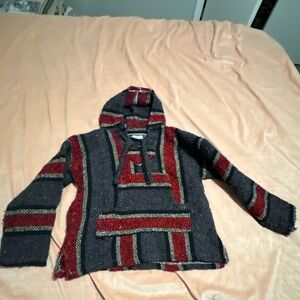 Red and Gray Hooded Baja Sweater